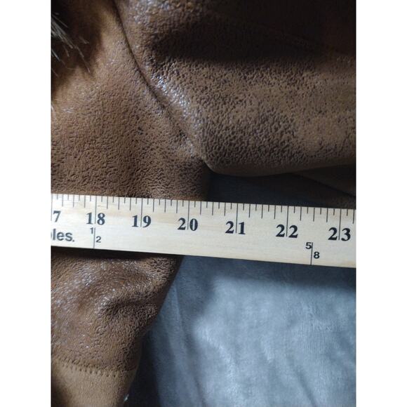 Jessica Simpson Sz L Faux Leather Fur Brown Coat Sherpa Lined Old Money Luxury - Picture 14 of 14